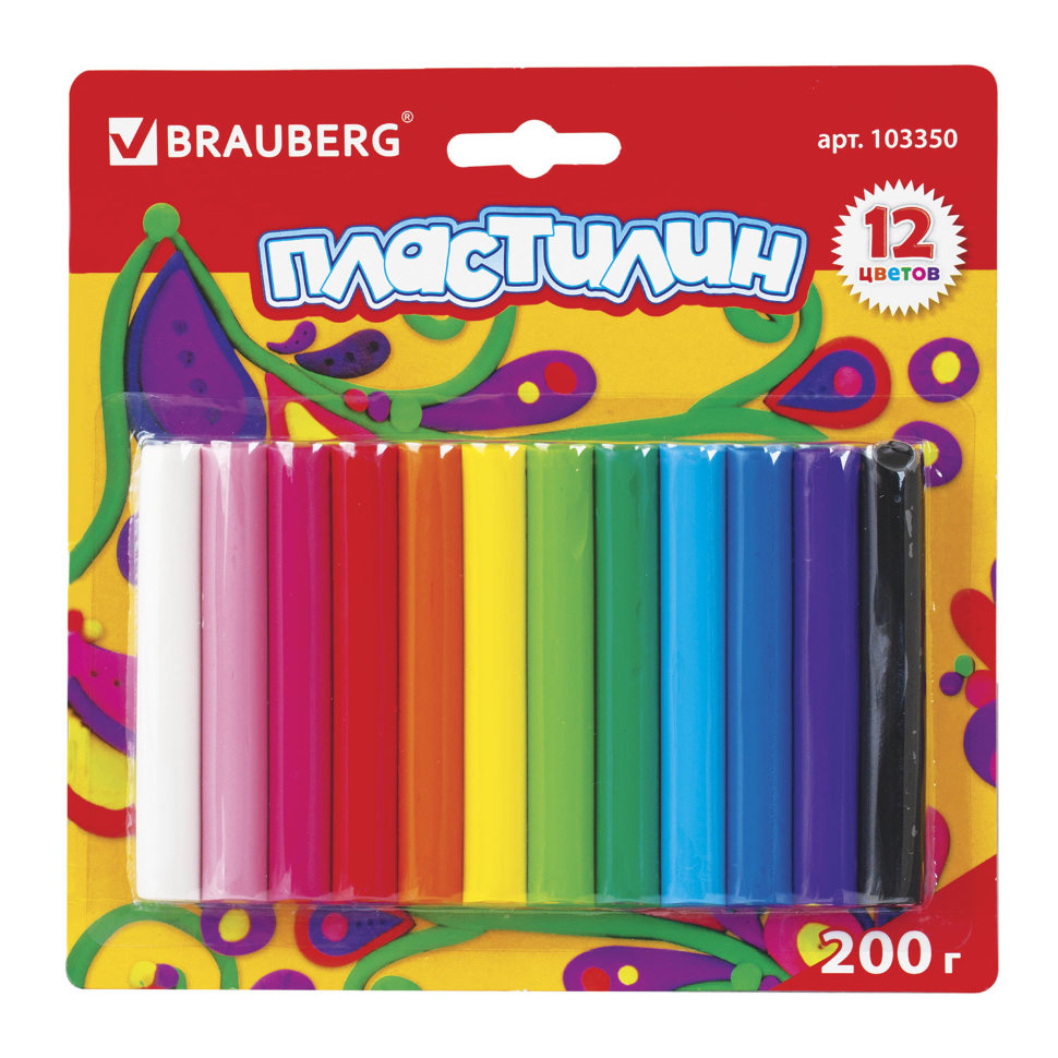 Пластилин классический Brauberg 12 цветов 200 г 103350 цена за 12 шт , 